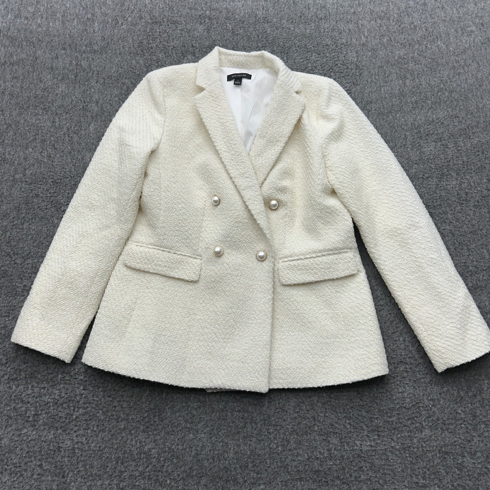 Ann Taylor Double Breasted Blazer Jacket 6 Cream Old Money Corporate Luxury